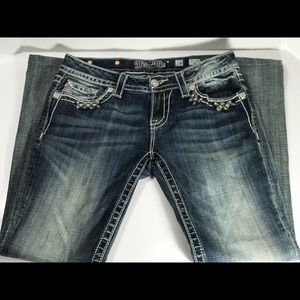 Miss Me Woman Signature Boot Cut Jeans, Embellished, Distressed Size 28x31 (A)